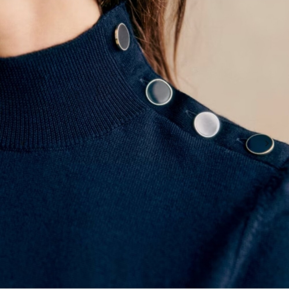 Sezane Navy Sweater with Shoulder Buttons - Picture 2 of 3